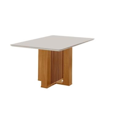 Imagem de Mesa de Jantar Retangular com Tampo de Vidro Lisboa Cinamomo e Off White 135cm