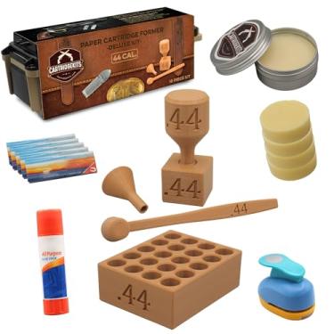 Imagem de Cartucho de papel calibre 44 antigo kit de luxo para revólver de percussão em pó preto - Conjunto completo para artesanato de munição vintage | Recarga DIY para entusiastas de focinheira e encenações