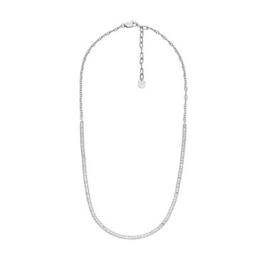 Imagem de Fossil Colar feminino Heritage D-Link Glitz de aço inoxidável com corrente de tênis, One Size, Aço inoxidável, Sem Pedra Preciosa