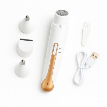 Imagem de Depilador Elétrico Feminino 4 em 1 Recarregável Sem Fio – Removedor de Pelos Portátil com Aparador Facial, Corporal, Sobrancelha e Nasal – Cabeças Removíveis, USB