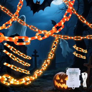 Imagem de Luzes de corda de Halloween operadas por bateria, corrente de plástico 175 LED, luz laranja com temporizador de memória, à prova d'água, decoração de Halloween, luz interna e externa para casa