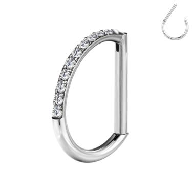 Imagem de BodyAce F136 Anéis de septo de titânio em forma de D argolas de cartilagem 16G brincos de segmento articulado clicker para torre Daith Conch Helix Tragus Piercing Jewelry, 8mm, Titânio Zircônia cúbica