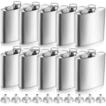 Imagem de Honeydak 10 peças de garrafa de anca de 170 g para licor de aço inoxidável para homens e mulheres com funis à prova de vazamento, taça de vinho para festa de casamento, padrinho, dama de honra