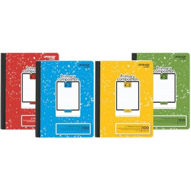 Imagem de UPGRADE NOTES Caderno de composição primária, página inteira, pautado primário de 1/5.1 cm, linhas pontilhadas para formação de caligrafia K-2 adequada, 100 folhas, tamanho 24 x 19 cm, cores de