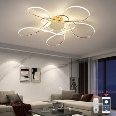 Imagem de DXDEGNCAI Luz de teto LED de alumínio, luminária de lustre regulável com controle remoto para sala de estar, sala de jantar, quarto, cozinha 3000K-6000K