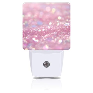 Imagem de FOISIIAEA Luz noturna com glitter rosa, luz noturna plug-in com sensor automático do crepúsculo ao amanhecer para casa, quarto, banheiro, corredor, escada, cozinha, 0,5 W, lâmpada de LED para mulheres