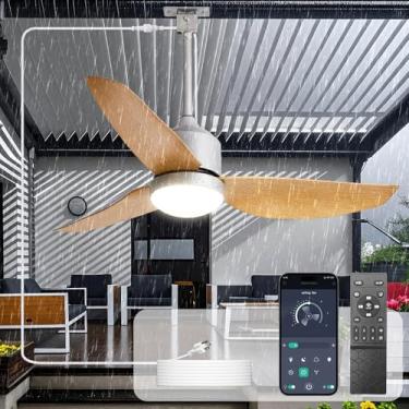 Imagem de Depuley Ventilador de teto externo com luz: Ventilador externo impermeável de 106 cm com luzes e controle remoto reversível de 6 velocidades - Gazebo externo para pendurar ventiladores de teto para