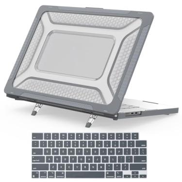 Imagem de Gylint Capa compatível com MacBook Pro 16'' (2024-2021), capa rígida protetora antiarranhões com suporte dobrável e capa de teclado para (M4 M3 M2 M1) A3186, A3403, A2991, A2780, A2485 cinza