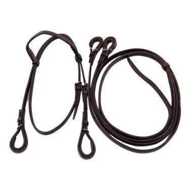 Imagem de Kit Cabeçada Princesinha e Rédea de Couro Aberta Marrom Para Cavalo - 