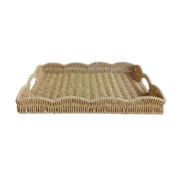 Imagem de Generic Bandeja de servir de imitação de vime, cesta de servir feita à mão, tecida à mão com alças para café da manhã, chá, mesa de jantar de, Damasco