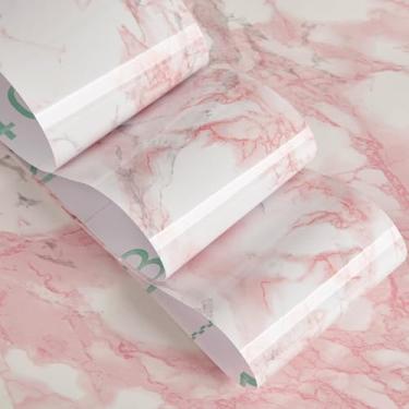 Imagem de Yiwixi Papel de contato papel de parede de mármore rosa descascar e colar papel de contato de granito para bancadas à prova d'água cozinha novos materiais ecológicos envoltório amigável ao locatário