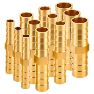 Imagem de Acessórios de mangueira farpada de latão dourado, 12 peças de emenda de farpa de mangueira, 1/10.2 cm 5/40.6 cm 3/20.3 cm 1/5.1 cm (6 mm/8 mm/10 mm/12 mm) Montagem de mangueira reparadora de mangueira