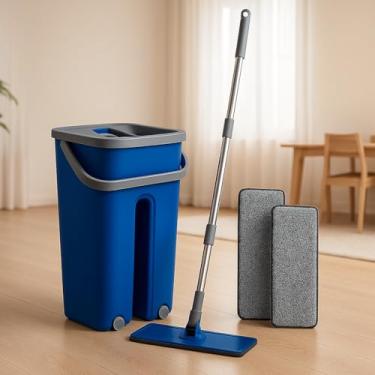 Imagem de Rodo Flat Mop, Limpeza para Pisos, com Balde Duplo 5L Lava e Seca, Giro 360° + 2 Refis Microfibra