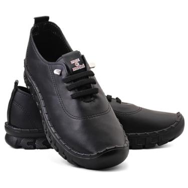 Imagem de Sapatênis Feminino Casual em Couro Verniz, Sola Flexível com Cadarço em Elastico (MX-A Preto/Preto, BR, Adulto, Numérico, 34)