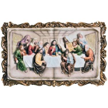 Imagem de Quadro Santa Ceia Páscoa Moldurado Colorido 50Cm