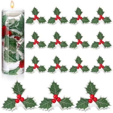 Imagem de Canlierr 50 peças de bagas de azevinho de Natal para artesanato, flores e folhas de azevinho, enchimentos de guirlanda de Natal para enchimento de vasos, vela flutuante, mesa de centro de mesa (cor