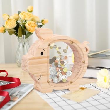 Imagem de KTZCTPCA Cofrinho de madeira para crianças, cofrinho fofo de desenho animado, banco de dinheiro personalizado com nome faça você mesmo, pote de dinheiro criativo, guarda moedas de madeira inquebrável