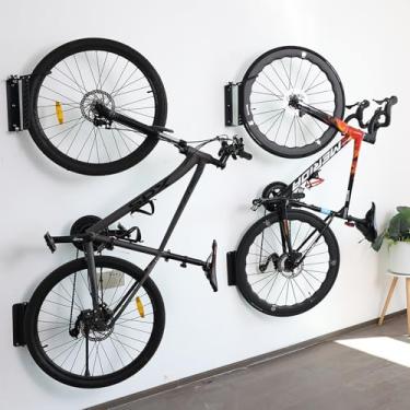 Imagem de PHUNAYA Suporte de parede vertical para bicicleta, ganchos giratórios para garagem, suporte de bicicleta, parede de garagem, ganchos de bicicleta, armazenamento interno e externo de jardim, (pacote