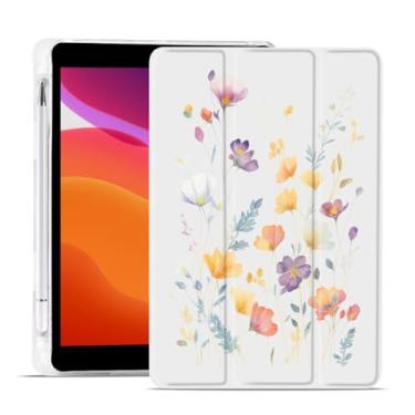 Imagem de MAYCARI Capa colorida de arbusto de flores para iPad de 10,2 polegadas 2021/2020/2019 com suporte para lápis, padrão original para iPad 9ª/8ª/7ª geração, capa protetora traseira de TPU macio, capa