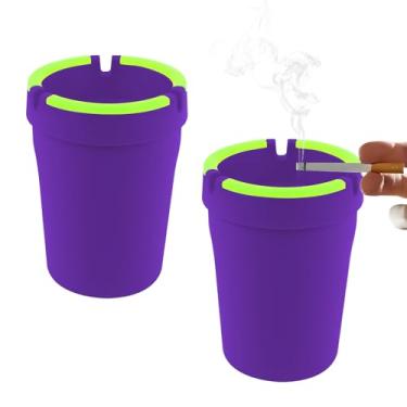 Imagem de Wogomz 2 peças de cinzeiro de carro que brilha no escuro com tampa, suporte de copo autoextinguível portátil, bandeja de cinzas, à prova de fumaça, à prova de cheiro, lata de lixo, balde de cigarro