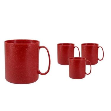 Imagem de Kit 4 Canecas Redonda Fibra Madeira Vermelho 400Ml - Bb Store