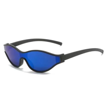 Imagem de Óculos de sol gatinho pequeno feminino masculino vintage espelhado luxo uv400 (preto azul)