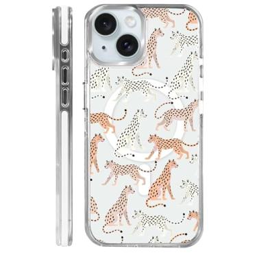 Imagem de casesok Capa para iPhone 15 Plus compatível com Magsafe, design estético claro bonito para meninas e mulheres, capa rígida protetora antiqueda para iPhone 15 Plus - Desfile de Cheetah