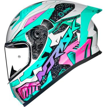 Imagem de Capacete Moto Feminino Norisk Flow Robot Verde Rosa (58)