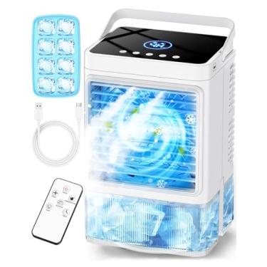 Imagem de COOLECH - Ar condicionado pequeno com 3 velocidades e 3 modos, controlo remoto, humidificador de tanque de 1100 ml, bandeja de gelo de 8 cubos, oscilação de 120°, ar condicionado portátil 4 em