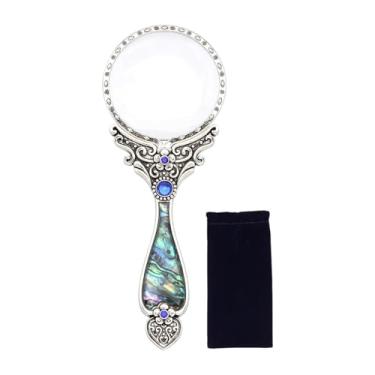 Imagem de Kokiya Lupa de leitura estilo retrô 4x, lupa portátil para leitura de livros, lente auxiliar para biblioteca de hobby, exploração de idosos, Prata Antiga