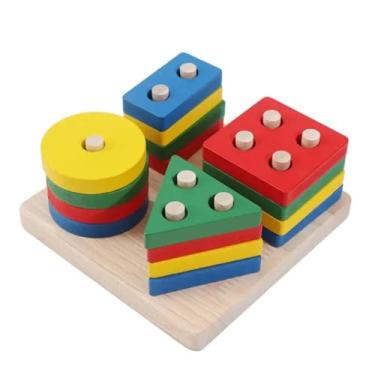 Imagem de Prancha de Seleção Geométrica Educativa, Brinquedo Pedagógico em Madeira, Multicolorido, 16 Peças, Formas Geométricas para Encaixe, Desenvolvimento Motor e Cognitivo, 3+ Anos