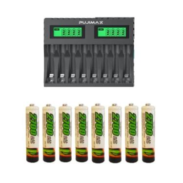 Imagem de Carregador De Pilhas Inteligente Para AA/AAA Ni-mh Display Lcd Carregamento Independente + Pilhas Recarregáveis (Carregador + 8 pilhas AAA)