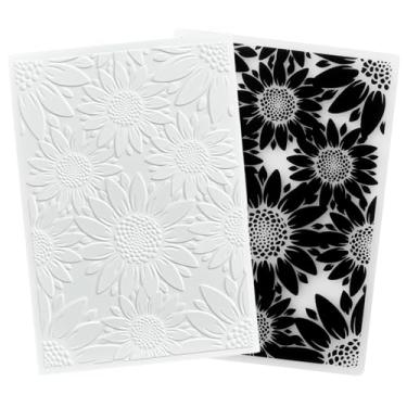 Imagem de Pasta de plástico 3D em relevo de girassol – Impressões de placa de textura de plástico de 12 x 18 cm, estênceis de pasta de girassol em relevo para fazer cartões, faça você mesmo, scrapbook, papel