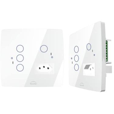 Imagem de Interruptor WiFi Inteligente 4x4 4 Botões + Tomada Alexa Br