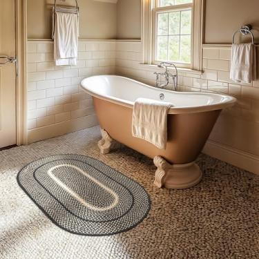 Imagem de Homespice Manchester Tapetes ovais trançados 50 x 76 cm - Tapete de cozinha de juta preta e marrom para decoração country primitive