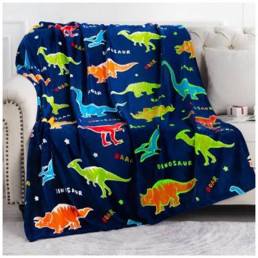 Imagem de Cobertor de Dinossauros que Brilha no Escuro para Meninos e Meninas - Melhores Presentes de Natal, Aniversário, Levens,