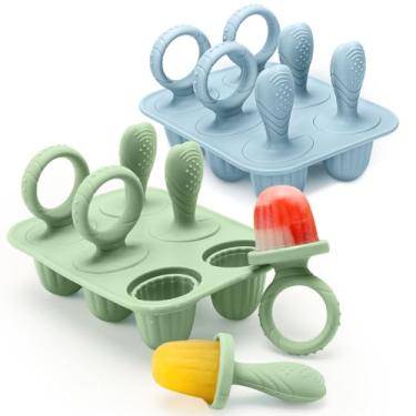 Imagem de Moldes de picolé de silicone para bebês com bastões, 2 pacotes de mini moldes de picolé para bebês moldes de picolé de leite materno para alívio da dentição, máquina de fazer picolé de gelo para