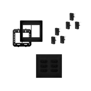Imagem de Kit Placa 4x4 C/ Suporte + 6 Tomadas 10a/250v Black Fame