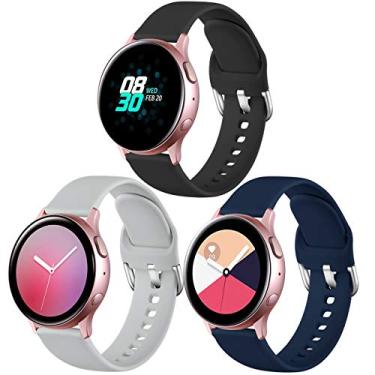 Imagem de Pulseira esportiva de silicone GEAK para Samsung Galaxy Watch Active 2, 40 mm/44 mm, 20 mm, compatível com relógio Galaxy Watch 42 mm/Gear S2 Classic/Gear Sport Smart Watch masculino pequeno grande, Freestyle, A-Navy Blue/Gray/Black, Large