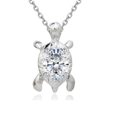 Imagem de Colar com pingente de tartaruga vermelho verde laranja roxo preto branco cristais de zircônia cúbica 18 quilates ouro branco banhado joias colares para mulheres e meninas 18 polegadas All Branco