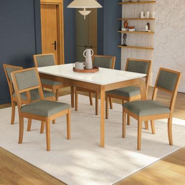 Imagem de Mesa de Jantar 4 Lugares Concept com Vidro Madeira/Off White/Verde - Kappesberg