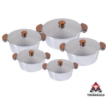 Imagem de Conjunto de Panelas Alumínio Fundido ALÇA MADEIRA Nº 16 a 24 Polida Ta