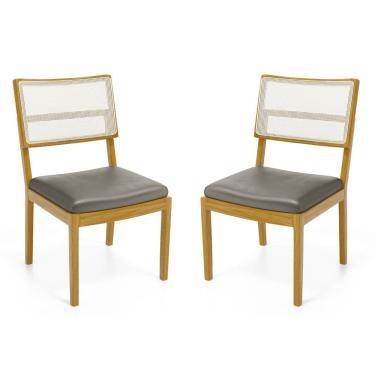 Imagem de Kit Com 2 Cadeiras Milena Madeira Maciça Assentos Estofados Encostos De Tela Sintética