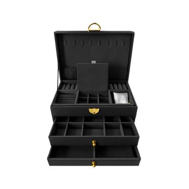 Imagem de Porta Joias de Veludo 3 Níveis Preto OEM PRTJ-001PT