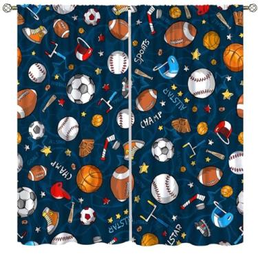 Imagem de Cortinas de janela para quarto infantil, basquete, futebol, beisebol, tema esportivo, adolescentes, casa, sala de estar, conjunto com 2 painéis, 106 x 113 cm