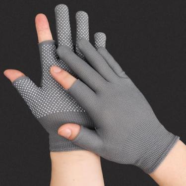 Imagem de Luvas de trabalho leves para homens e mulheres, meio dedo, respiráveis, sem dedos, para construção, nylon, fitness, ciclismo, motocicleta, luvas, cinza