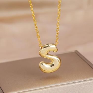 Imagem de 1 colar de letra A-Z com acabamento brilhante banhado a prata para mulheres, joia fina, presente para mamãe, 45+5cm, Cobre, Sem Pedra Preciosa