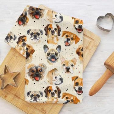 Imagem de Toalhas de cozinha vintage com retrato de cachorro, pano de prato absorvente decorativo caprichoso de microfibra, toalha de chá, toalhas de mão de waffle para casa de fazenda, banheiro, presentes para