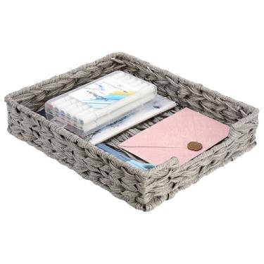 Imagem de BTSKY Organizador de bandeja de papel A4 de plástico para acessórios de mesa, suporte de arquivo tecido à mão com moldura resistente, armazenamento multifuncional para cartas, revistas e cadernos