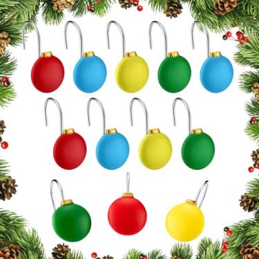 Imagem de Thyle 12 ganchos de cortina de chuveiro de Natal, anéis de enfeite de bola de Natal, ganchos de cortina de chuveiro de Natal decorativos para acessórios de banheiro